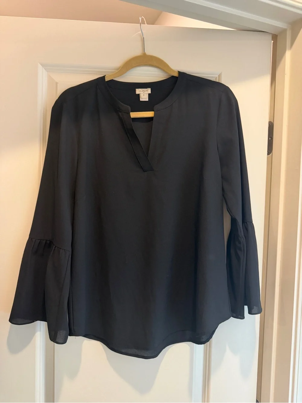 J. Crew Black Split-Neck Bell-Sleeve Blouse